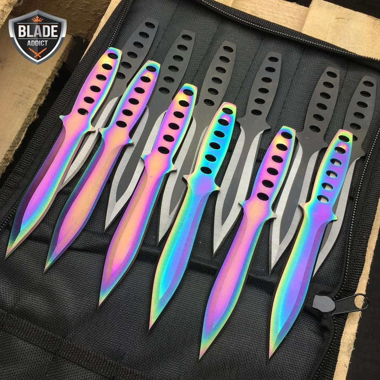 12 PCs 6" Ninja Hunting Rainbow Kunai Throwing Knives   Case