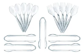 15 Piece Transparent Plastic Disposable Serving Utensils Set - 10" Spoons, Tongs