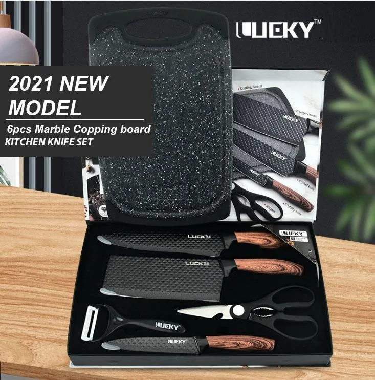 6-Piece Kitchen Knife Set | Everich Chef Knives | Stainless Steel | Nonstick | Scissor Cutting Board