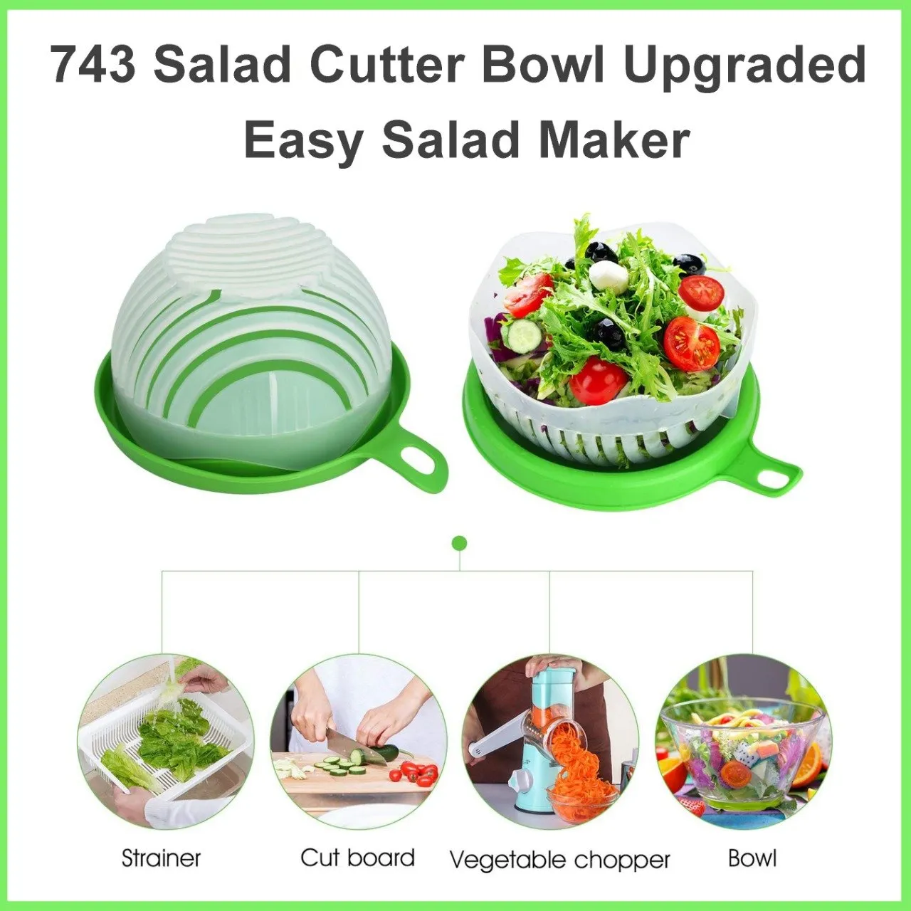 743 Salad Cutter Bowl Upgraded Easy Salad Maker, Fast Fruit Vegetable Salad Chopper Bowl Fresh Salad Slicer