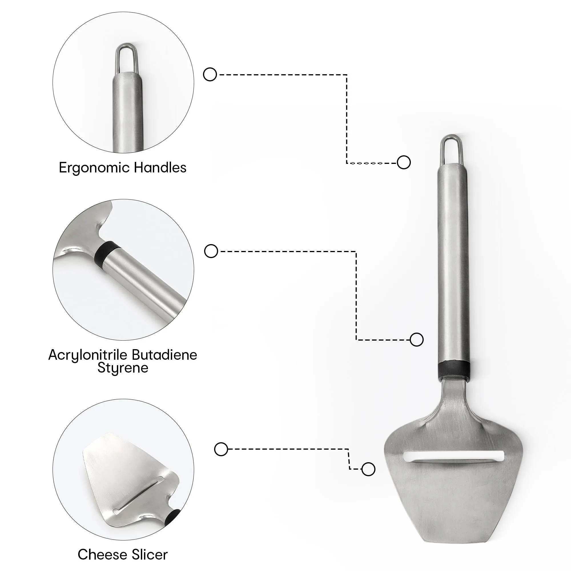 Anko Stainless Steel Cheese Slicer| Cheese Serving Spoon | Cheese rind Peeler | |Kitchen Accessory for Home, Birthdays, Party| 25.8cm (H) x 7.6cm (W), Silver