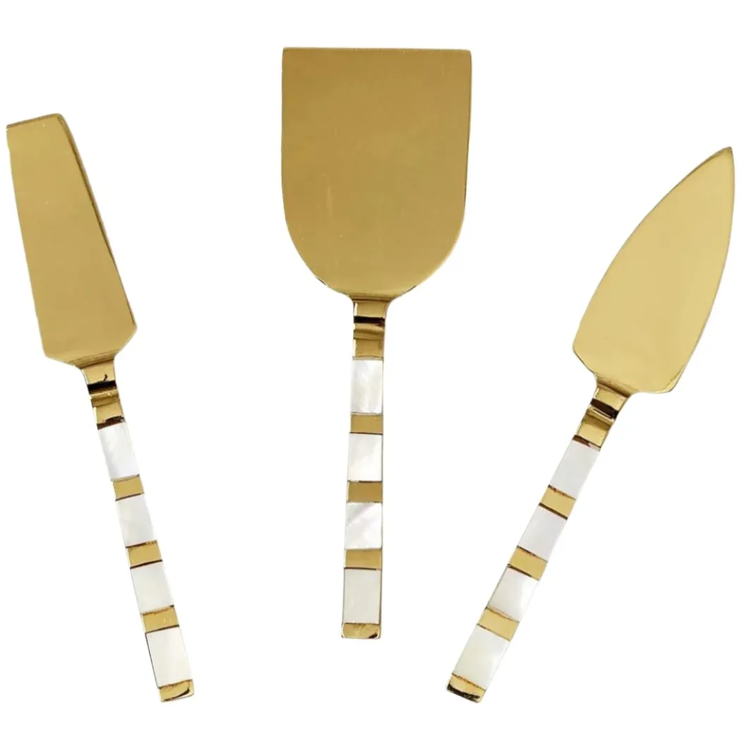 Brass Plated Mother of Pearl Cheese Knives - 3 pc.