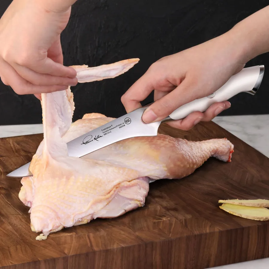 Cangshan TKSC White Series 1025538 Swedish Damasteel RWL34 Powder Steel Forged 6" Boning Knife