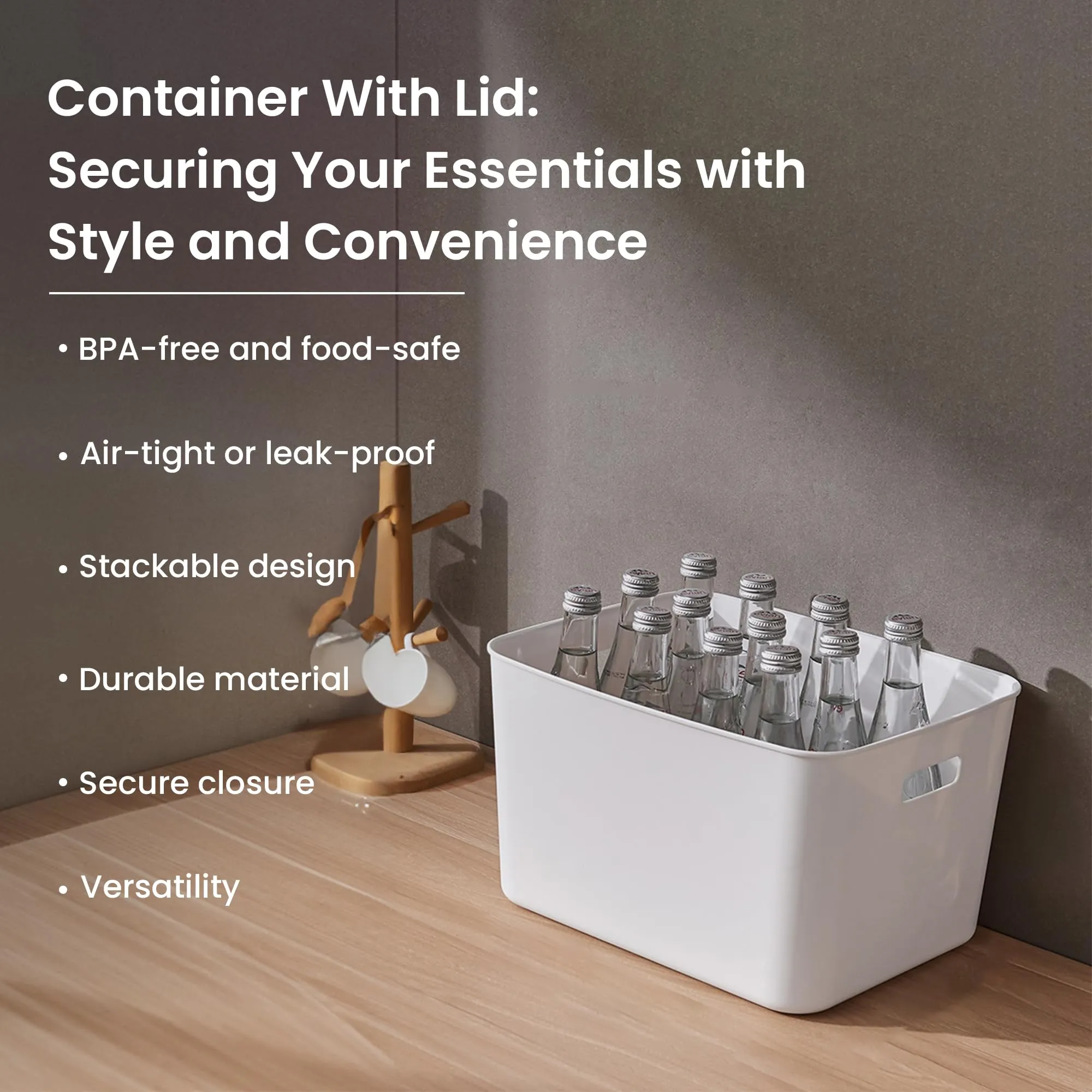 CHESTON Durable Plastic Container with Lid, Side Handle, Non-slip Bottom, and High Load Capacity - Waterproof Storage Solution for Space-Saving Organization