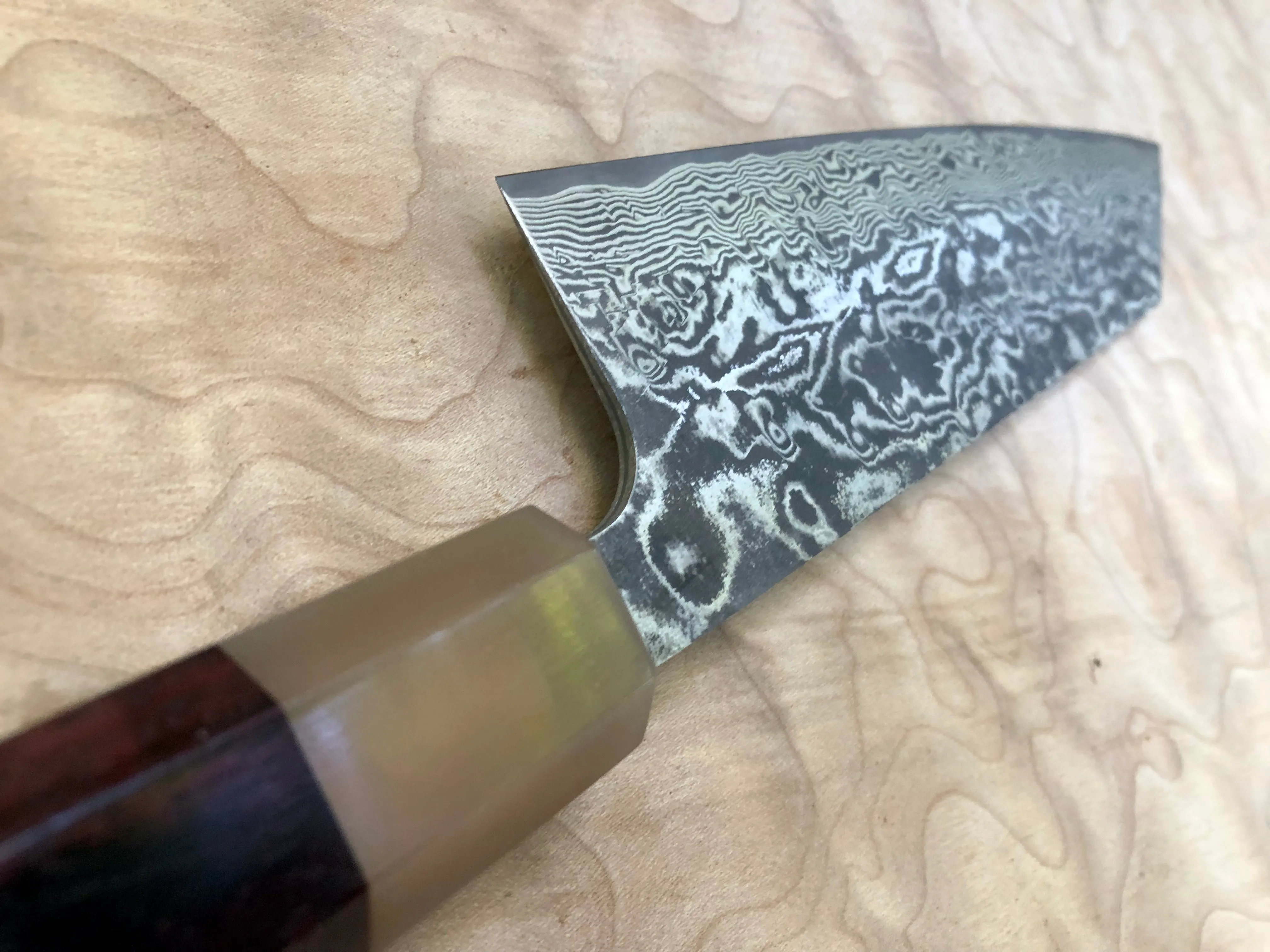 Custom Takeshi Saji R2/SG2 Damascus  Bunka 180mm - Rosewood with blonde horn