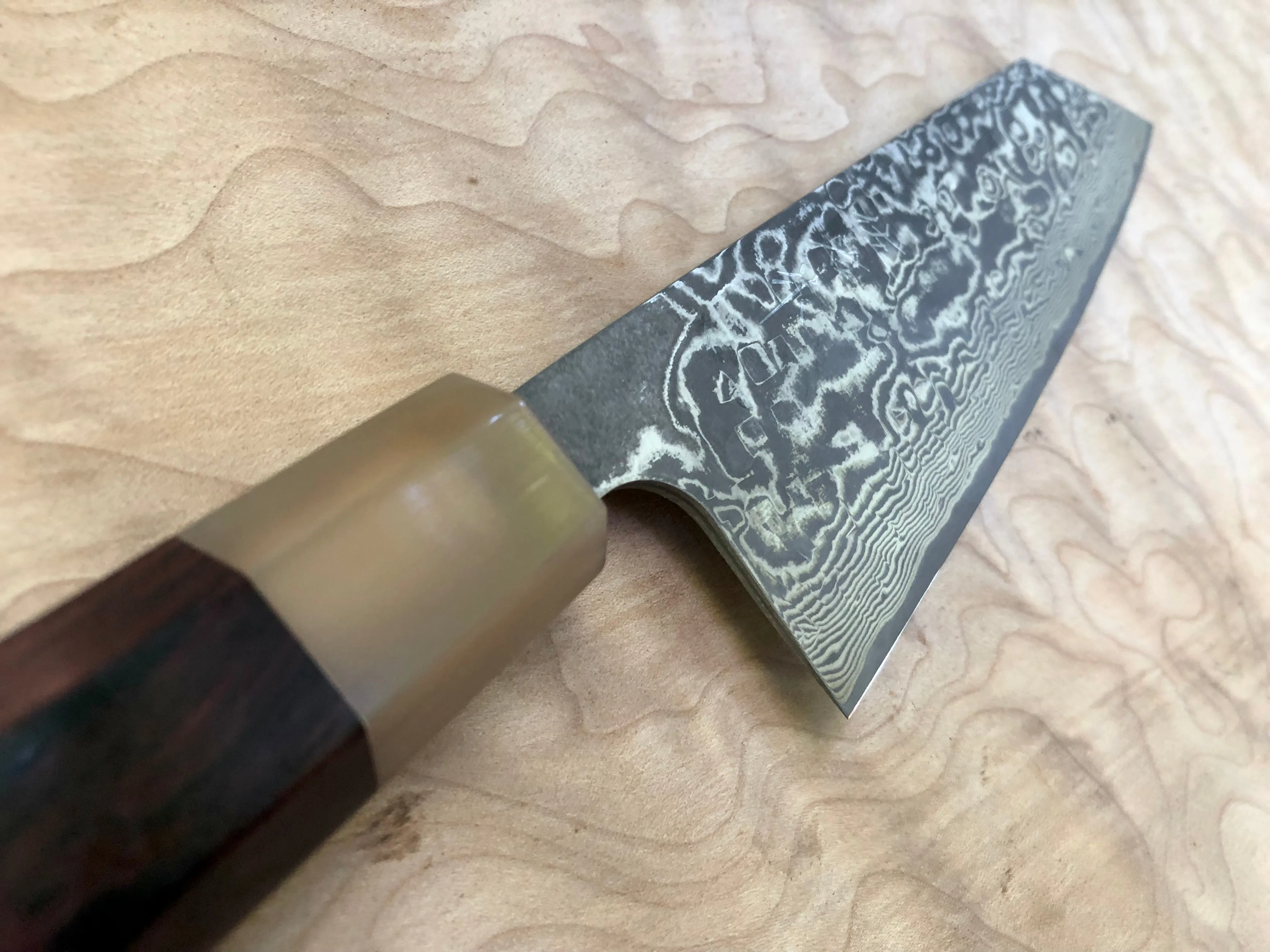 Custom Takeshi Saji R2/SG2 Damascus  Bunka 180mm - Rosewood with blonde horn