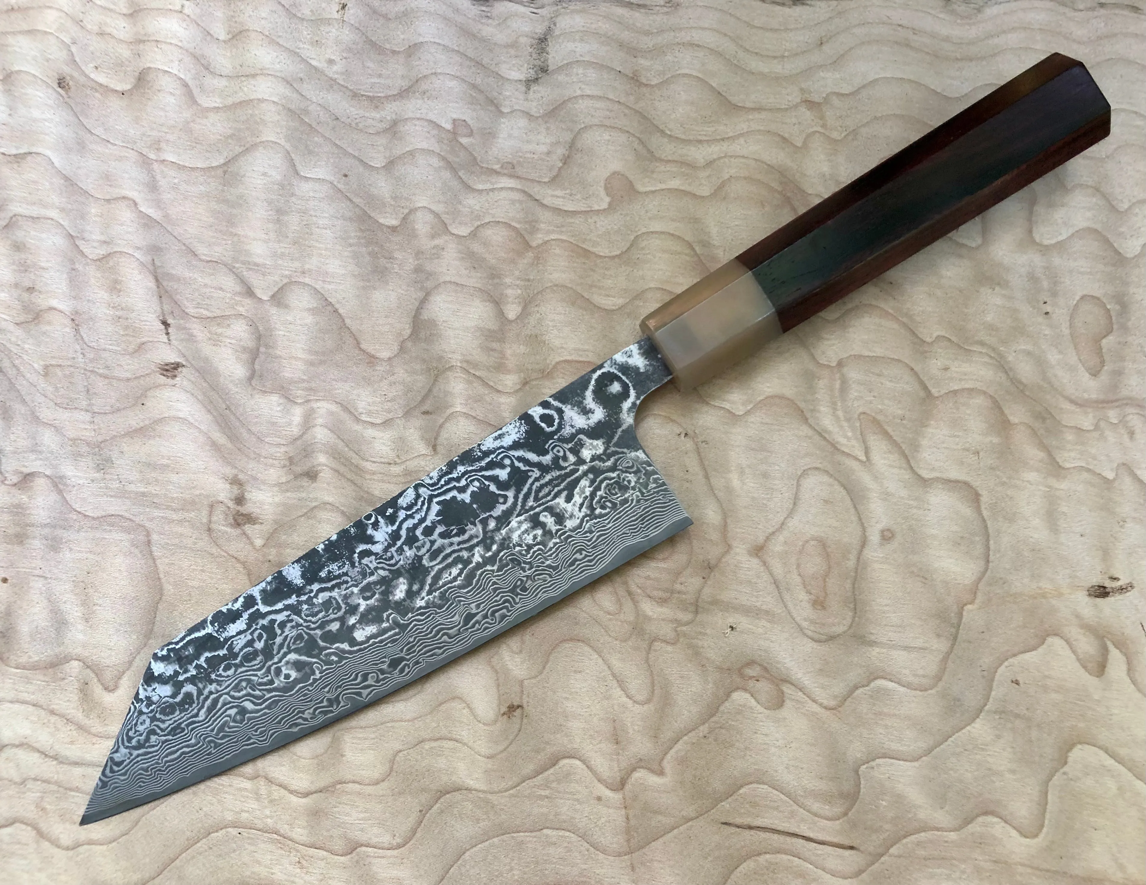 Custom Takeshi Saji R2/SG2 Damascus  Bunka 180mm - Rosewood with blonde horn