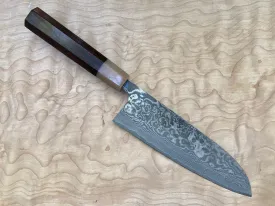 Custom Takeshi Saji R2/SG2 Damascus  Santoku 180mm - Rosewood and blonde horn