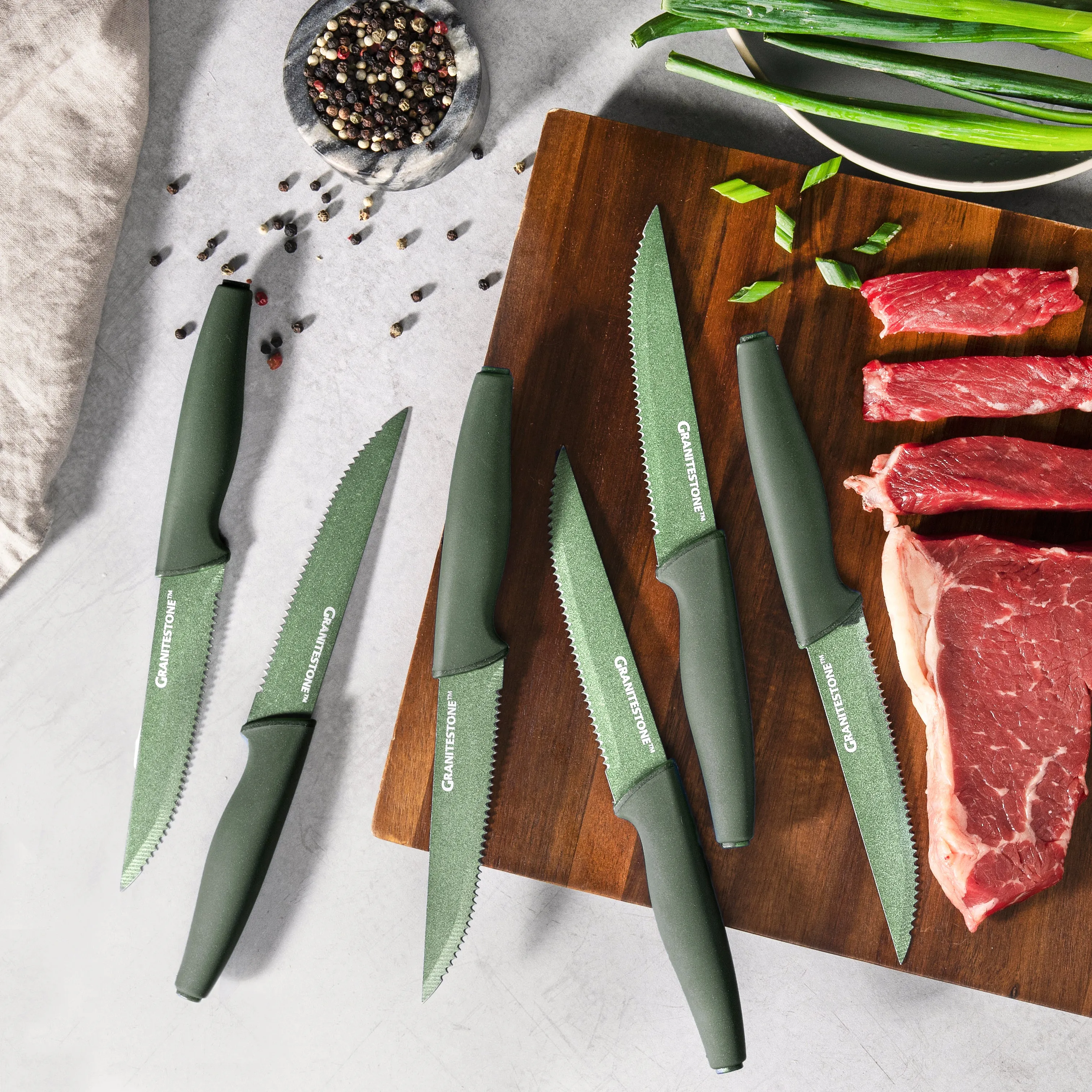 Granitestone Nutriblade 6-Piece Steak Knives with Comfortable Handles, Steel Serrated Blades