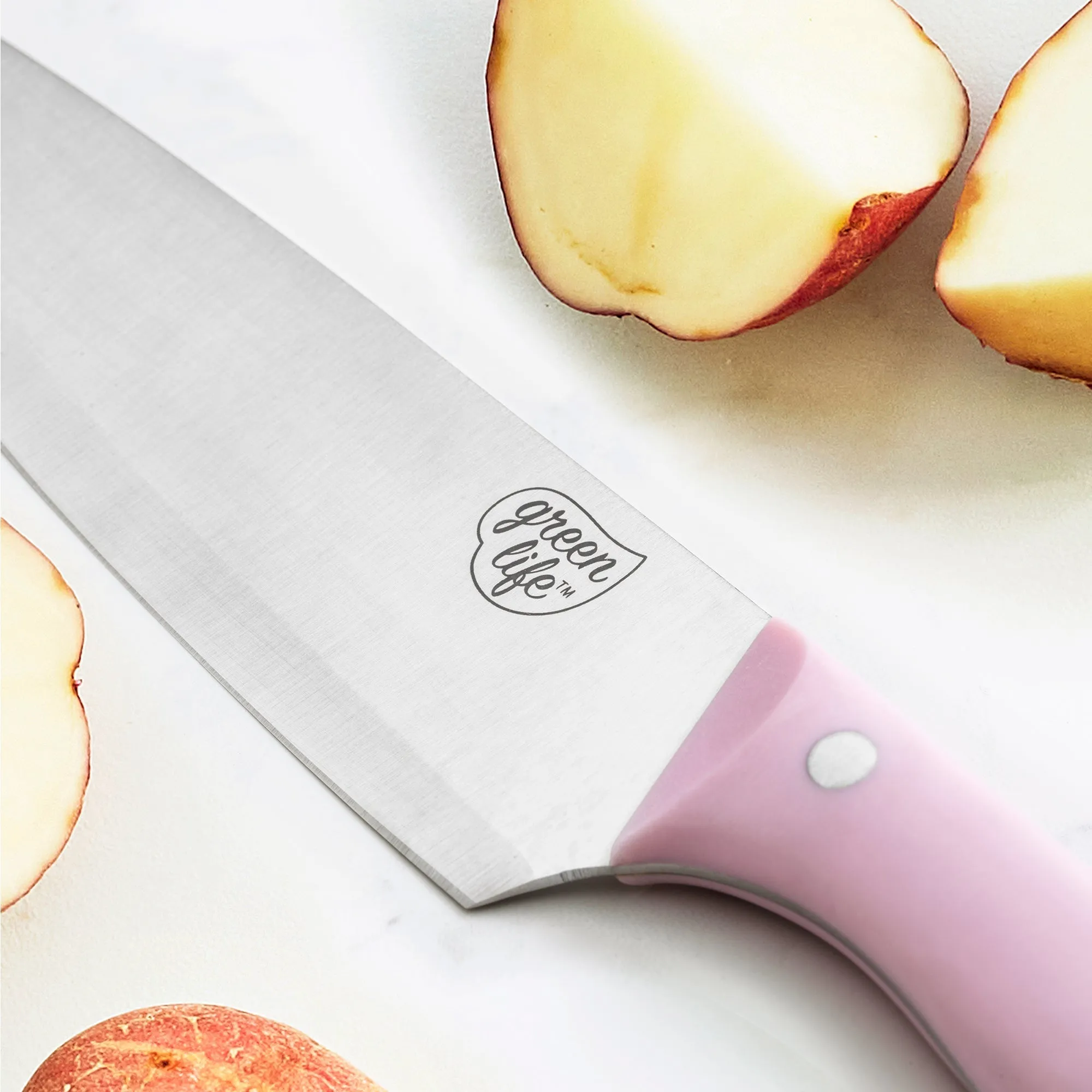 GreenLife Stainless Steel 13-Piece Knife Block Cutlery Set | Pink