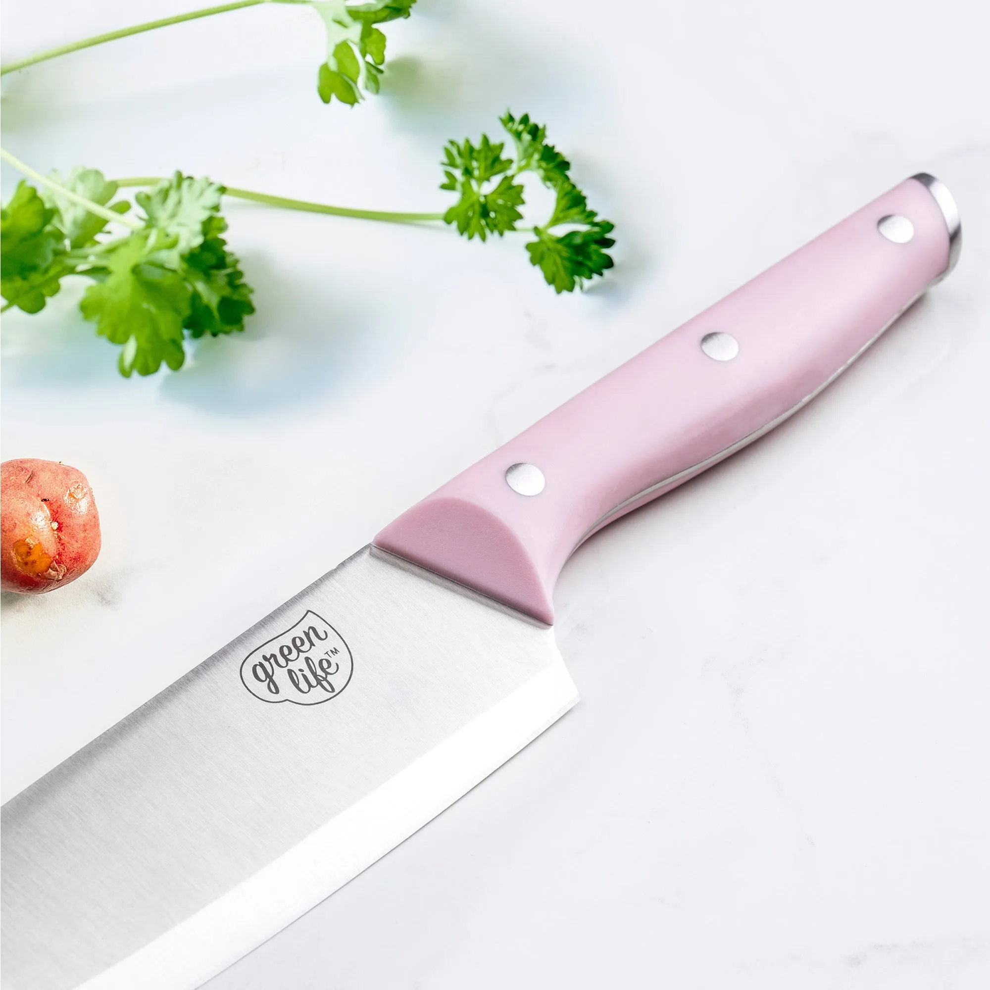 GreenLife Stainless Steel 13-Piece Knife Block Cutlery Set | Pink