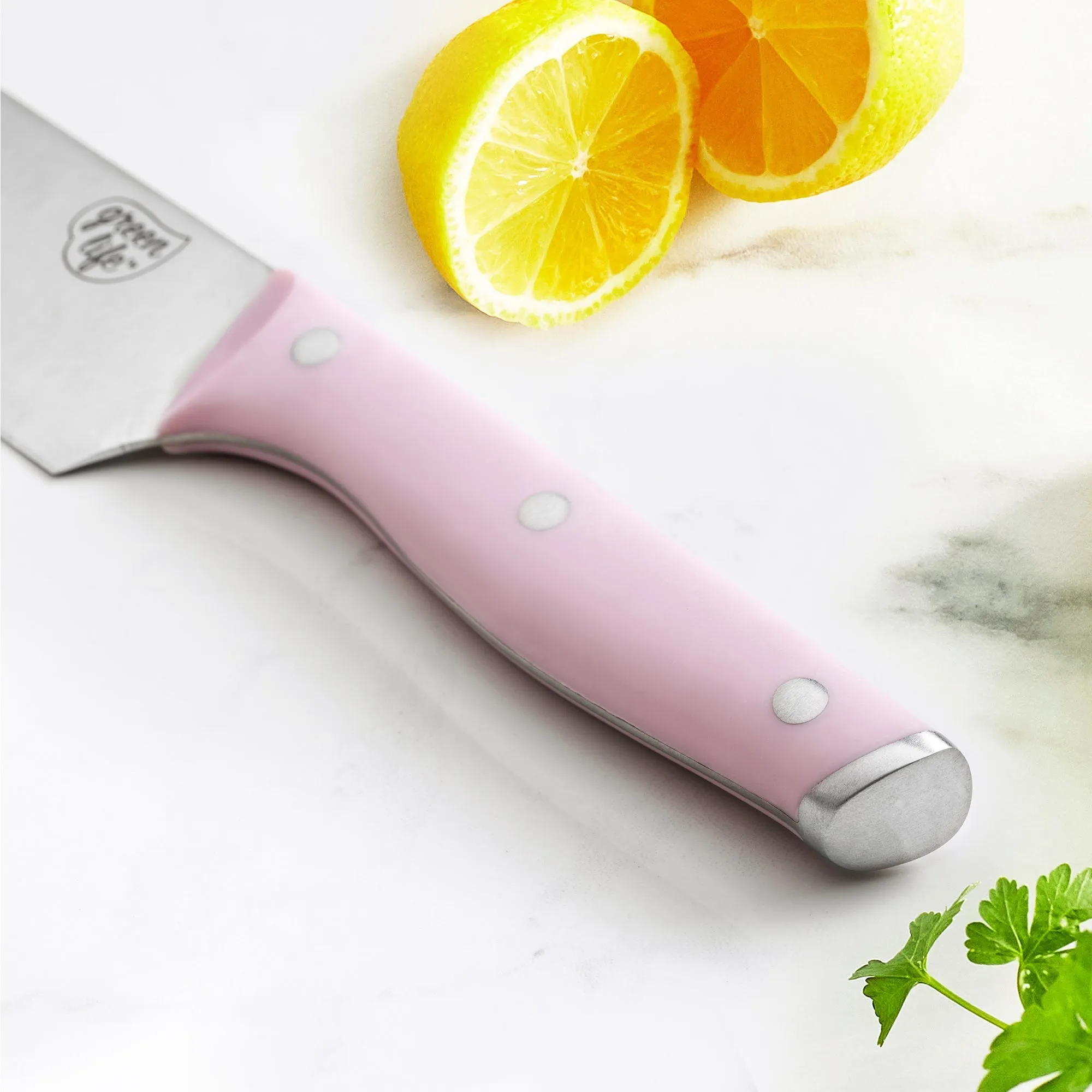GreenLife Stainless Steel 13-Piece Knife Block Cutlery Set | Pink