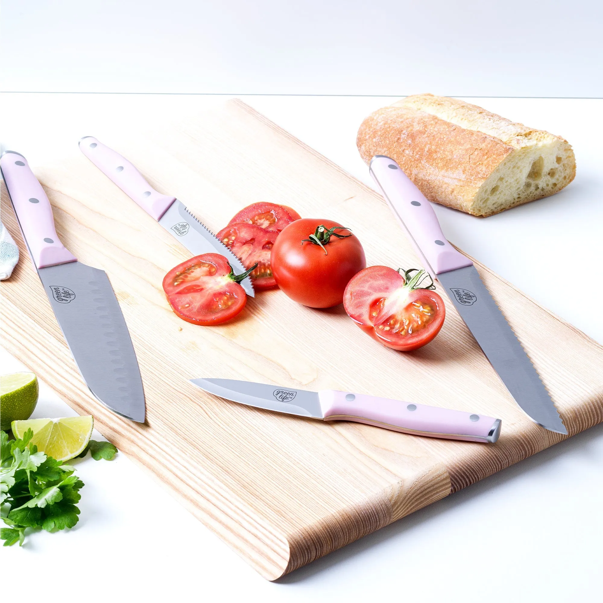 GreenLife Stainless Steel 13-Piece Knife Block Cutlery Set | Pink