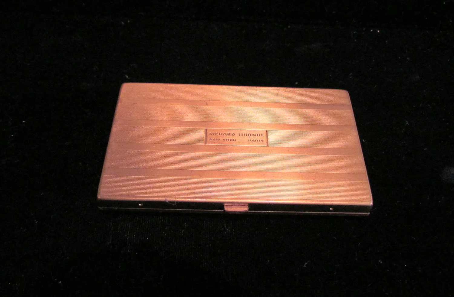 Hudnut Black Enamel Compact Art Deco Gold Powder Makeup Compact 1930s