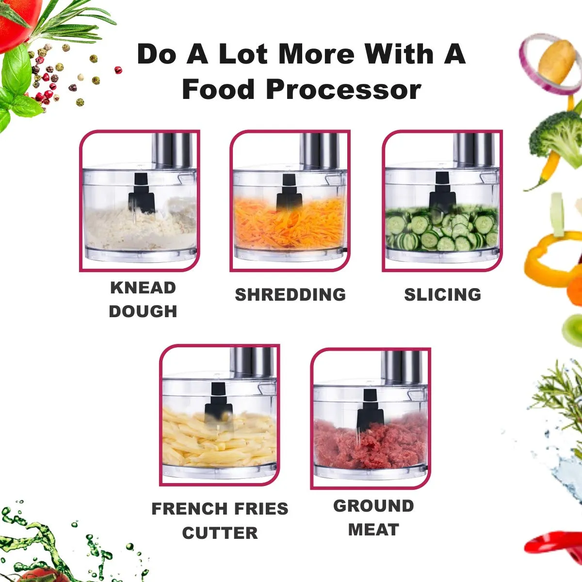 Inalsa Easy Prep 800W Food Processor with 1.4L Bowl, Atta Kneader, Chopper, Whisker & 7 Accessories – Black