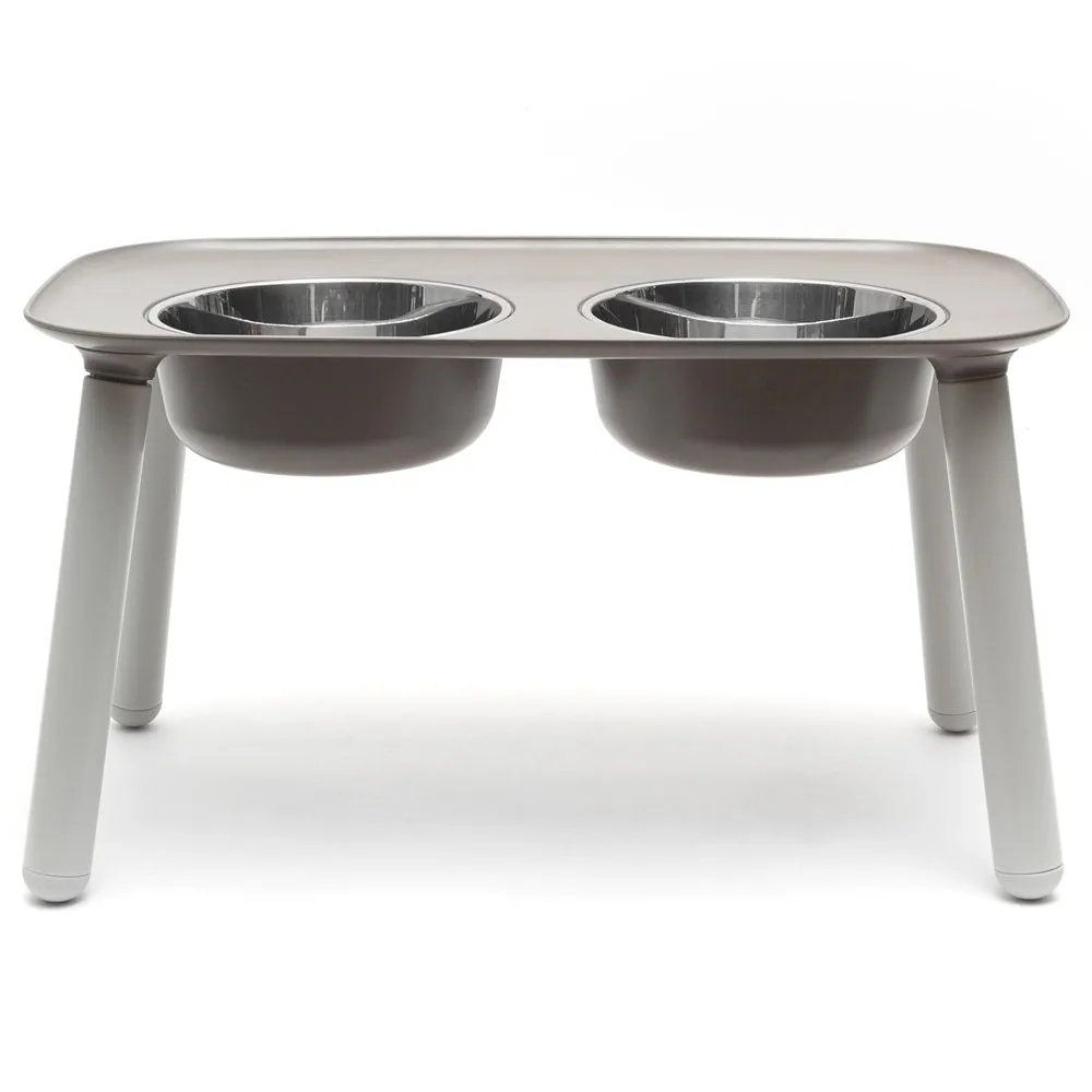 Messy Mutts Adjustable Elevated Double Feeder With Stainless Steel Dog Bowls (Grey)