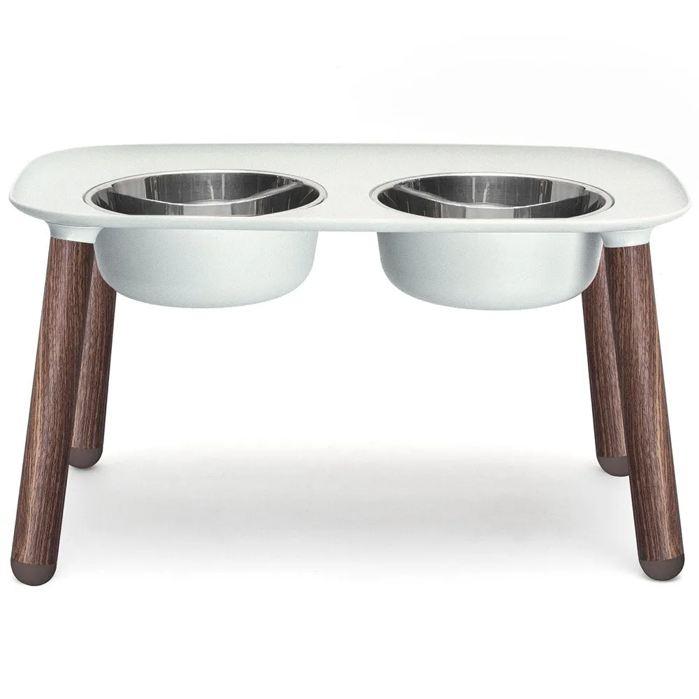 Messy Mutts Adjustable Elevated Double Feeder With Stainless Steel Dog Bowls (Light Grey, Faux Wood Legs)