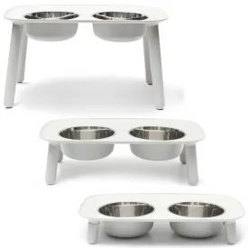 Messy Mutts Adjustable Elevated Double Feeder With Stainless Steel Dog Bowls (Light Grey)