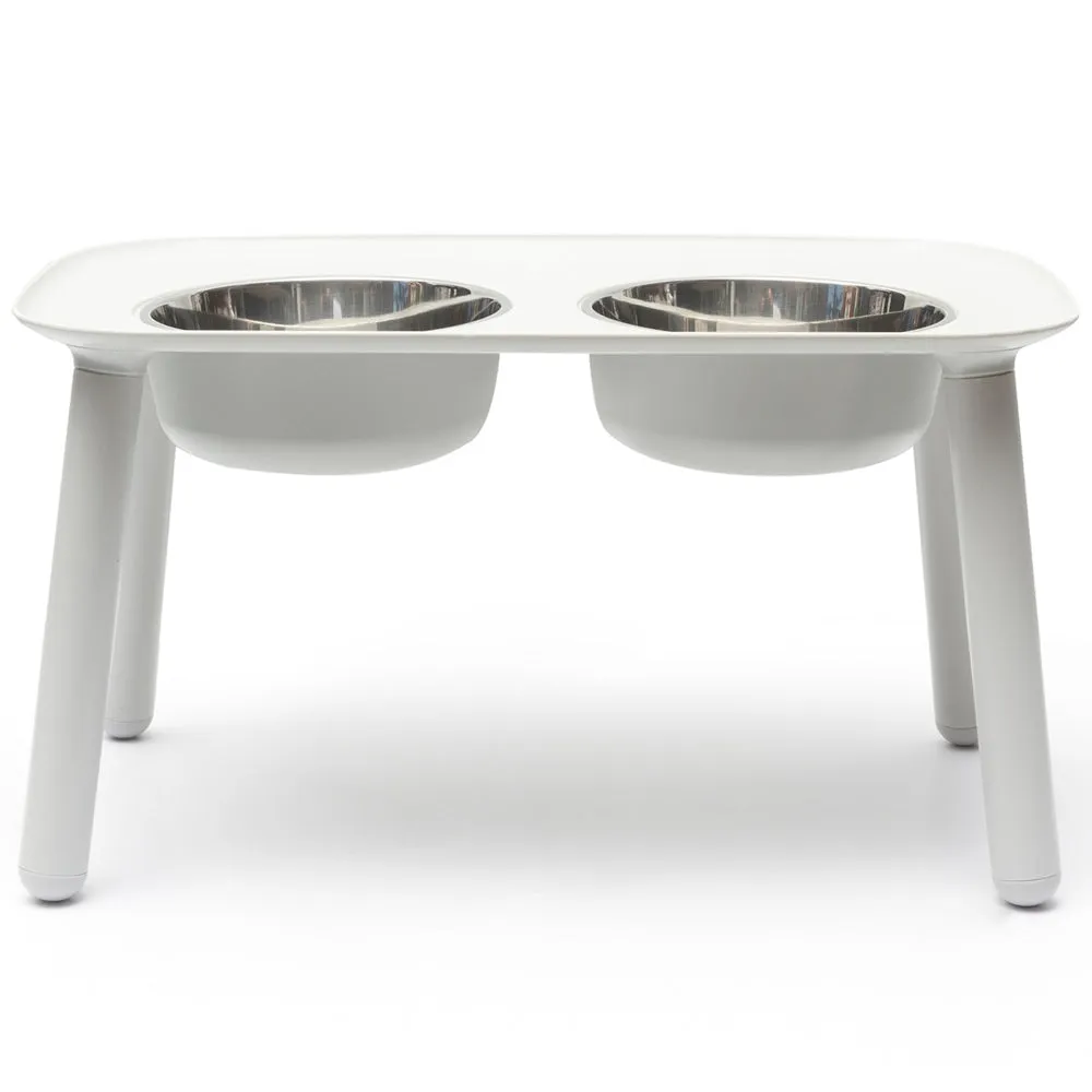 Messy Mutts Adjustable Elevated Double Feeder With Stainless Steel Dog Bowls (Light Grey)