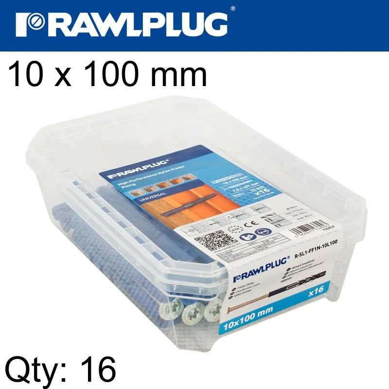 RAWLPLUG FRAME FIXING FF1 WITH CSK HEAD SCREW 10X100MM 16PSC PER TUB RAW R-SL1-FF1N-10L100
