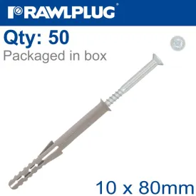 RAWLPLUG NYL FRAME FIXING   SHORT EXPANSION ZONE 10MMX80MM X50 -BOX RAW R-KKS-10080-R