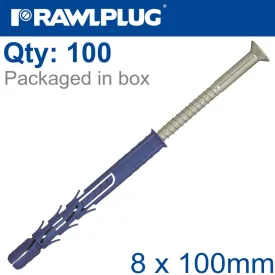 RAWLPLUG NYL FRAME FIXING ZF  CSK SCREW 8.0MMX100MM X50 -BOX RAW R-FF1-N-08L100-ZF