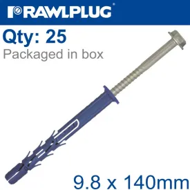 RAWLPLUG NYL FRAME FIXING ZF   CSK SCREW 9.8MMX140MM X25 -BOX RAW R-FF1-N-10L140-DT
