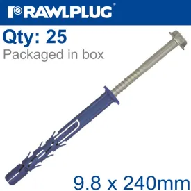 RAWLPLUG NYL FRAME FIXING ZF   CSK SCREW 9.8MMX240MM X25 -BOX RAW R-FF1-N-10L240-DT