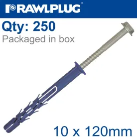 RAWLPLUG NYL FRAME FIXING ZP   COLLAR HEX SCREW 10MMX120MM X250 -BOX RAW R-FF1-N-10K120-M