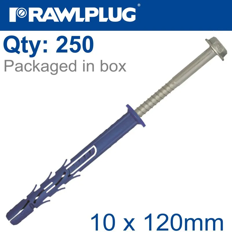 RAWLPLUG NYL FRAME FIXING ZP   COLLAR HEX SCREW 10MMX120MM X250 -BOX RAW R-FF1-N-10K120-M