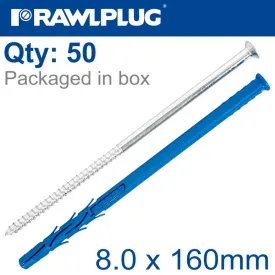 RAWLPLUG NYL FRAME FIXING ZP  CSK SCREW 8.0MMX160MM X50 -BOX RAW R-FF1-N-08L160