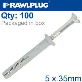 RAWLPLUG NYL NAIL-IN FIXING 5 X 35MM CYLINDRIC 100 PSC PER TUB RAW R-SL1-FX-N05C035
