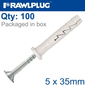 RAWLPLUG NYL NAIL-IN FIXING 5X35MM CYL HEAD X100-BOX RAW R-FX-N-05C035