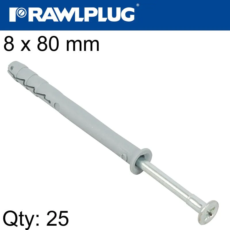 RAWLPLUG NYL NAIL-IN FIXING 8 X 80MM CSK 25 PSC PER TUB RAW R-SL1-FX-N08L080