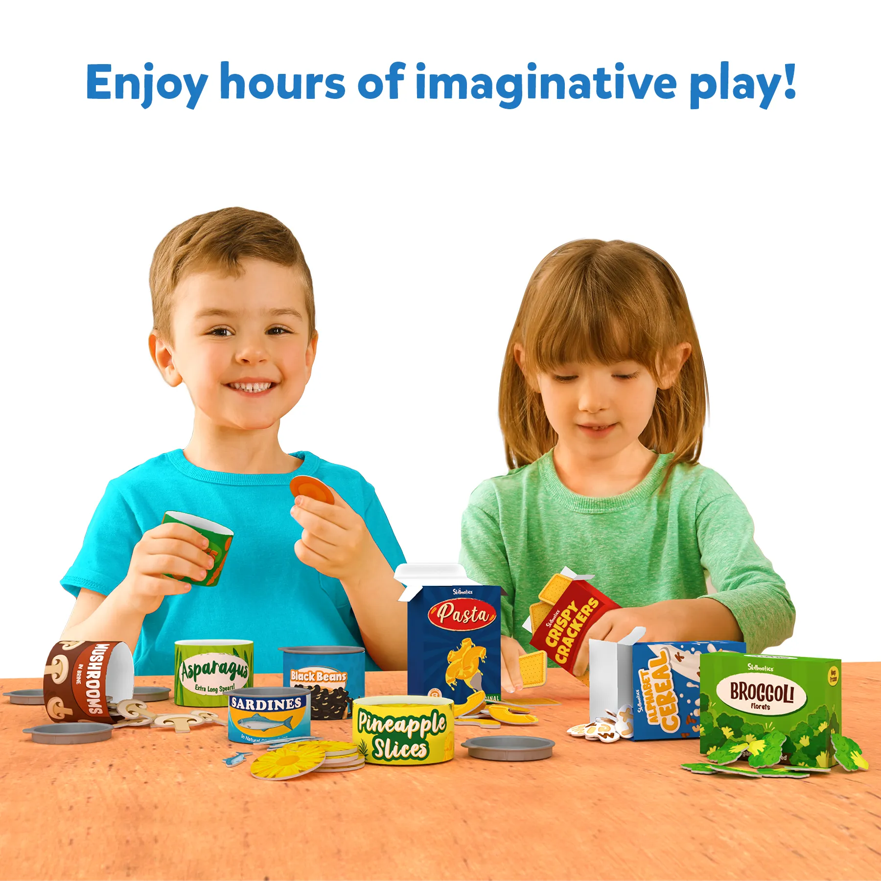 Skillmatics Grocery Set - 100  Pieces, 10 Containers with Play Food Inside, Realistic Pretend Play Toys for Kids Kitchen Set, Gift for Girls & Boys Ages 3 & Up