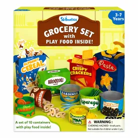 Skillmatics Grocery Set - 100  Pieces, 10 Containers with Play Food Inside, Realistic Pretend Play Toys for Kids Kitchen Set, Gift for Girls & Boys Ages 3 & Up