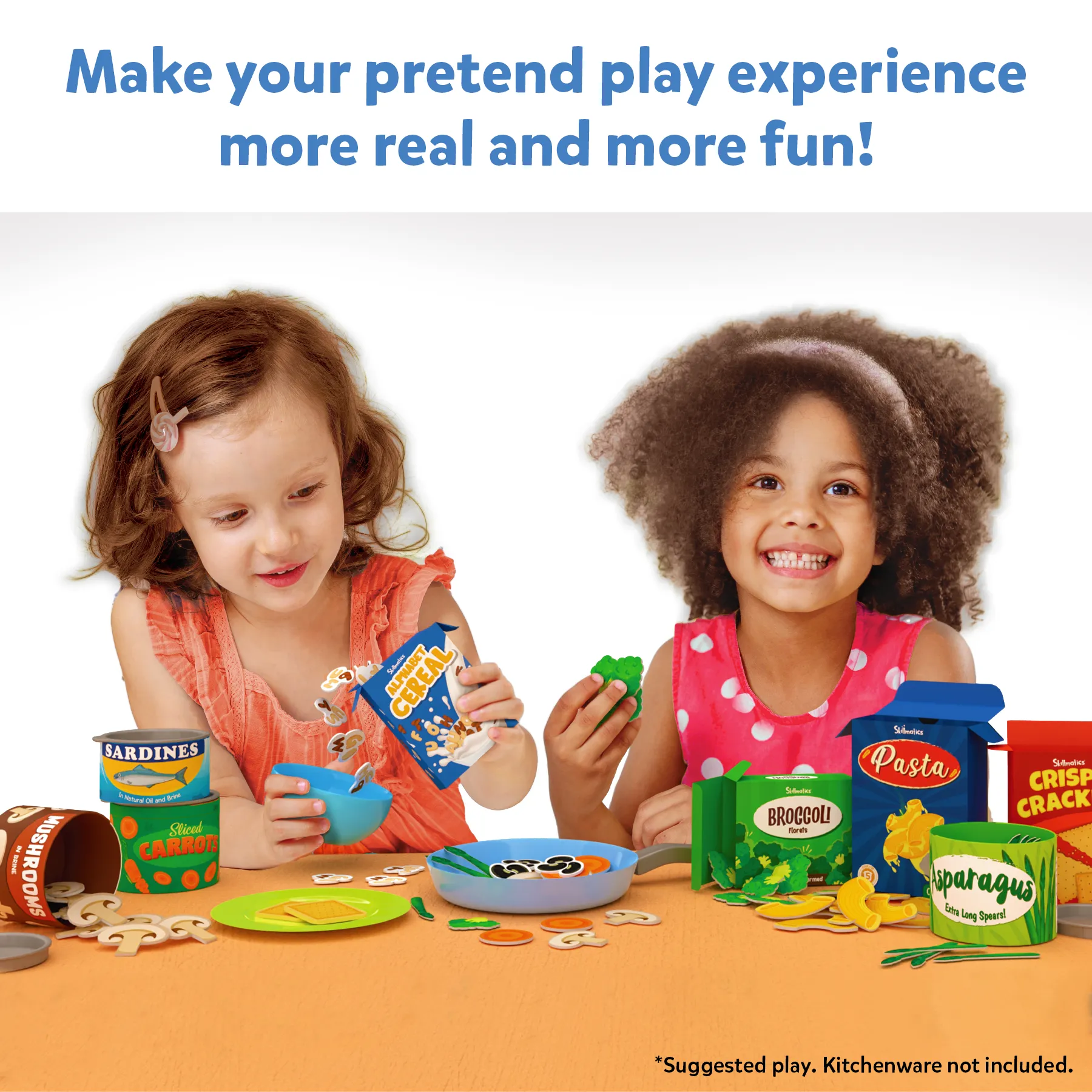 Skillmatics Grocery Set - 100  Pieces, 10 Containers with Play Food Inside, Realistic Pretend Play Toys for Kids Kitchen Set, Gift for Girls & Boys Ages 3 & Up