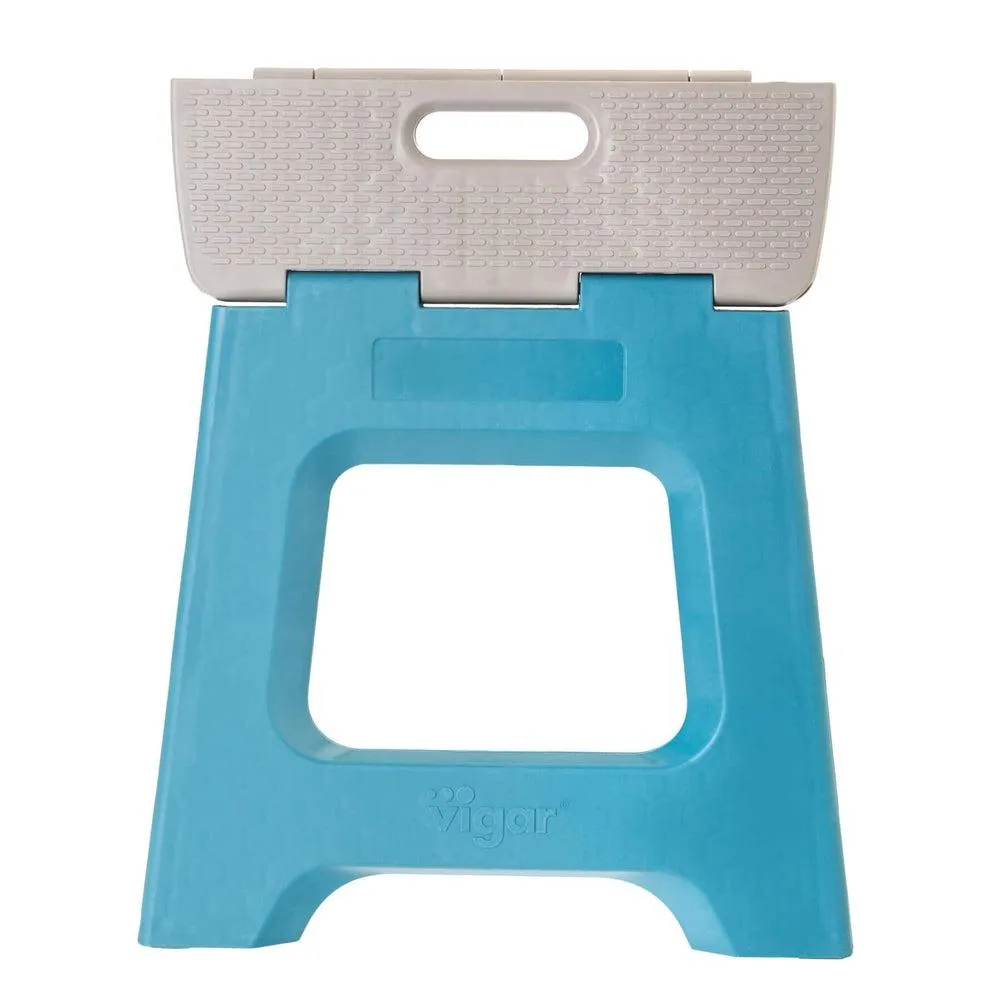 Vigar 32cm Compact Folding Step Stool Grey & Blue Print