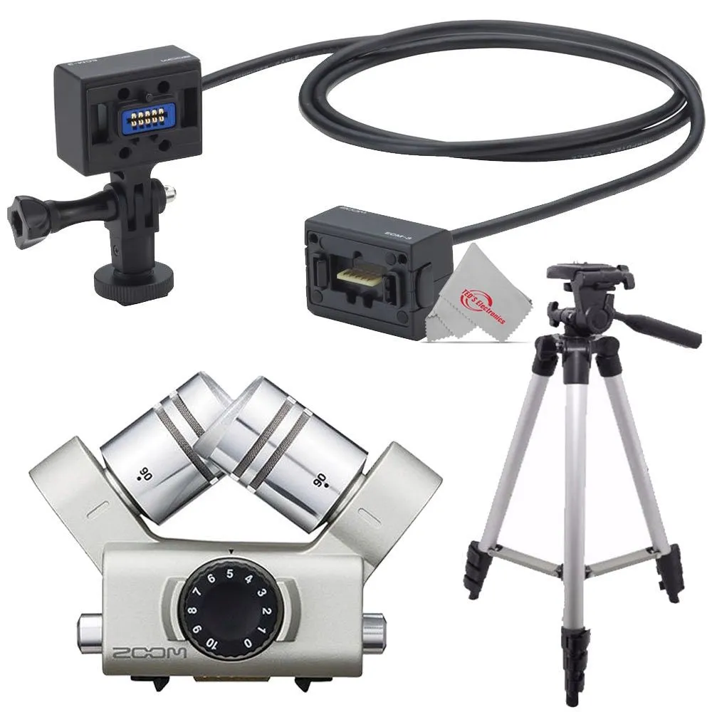 Zoom ECM-3 9.8' Extension Cable for Mic Capsule with Action Camera Mount    Zoom XYH-6 - X/Y Microphone Capsule   Tall Tripod