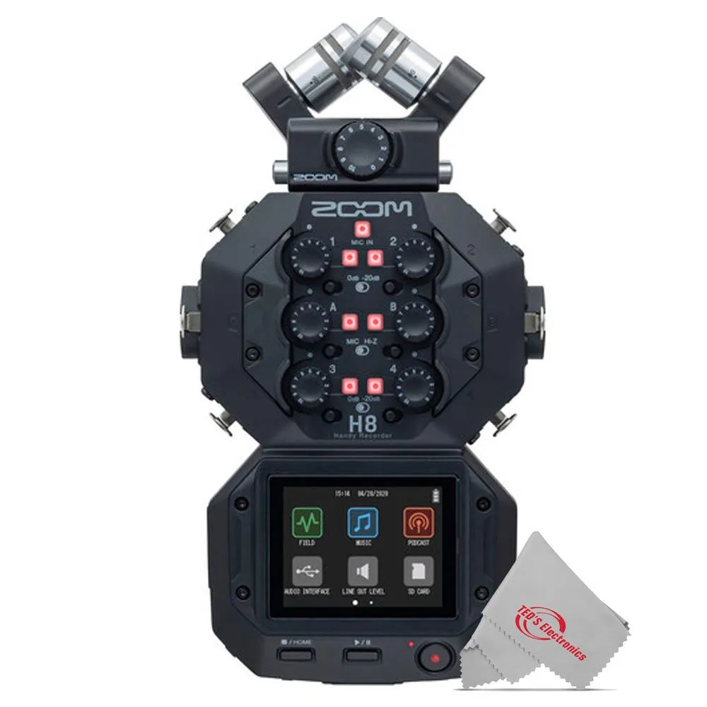 Zoom H8 8-Input / 12-Track Digital Handy Audio Recorder For Field Recording Music And Podcasting    Boya BY-BA20 Aluminum Alloy Desk Holder Microphone Stand Bracket   Zoom ZDM-1 Podcast Mic Pack Accessory Bundle